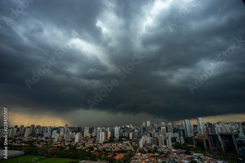 The storm is coming. Hurricane. Ground and sky. Cityscape. Sao Paulo city landscape, Brazil South America.  photo