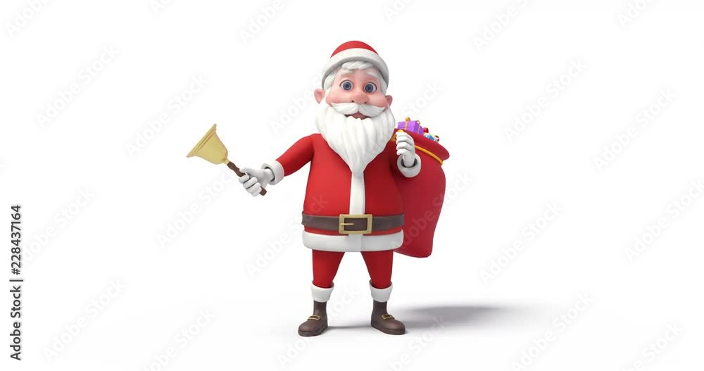 Bell Ringing Santa Clause With Gifts On White Background Christmas Concept - Perfect Loop Bell Ringing Santa Clause With Gifts On White Background Christmas Concept - Perfect Loop