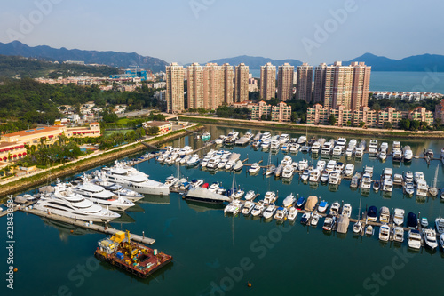 Typhoon shelter with yacht boat