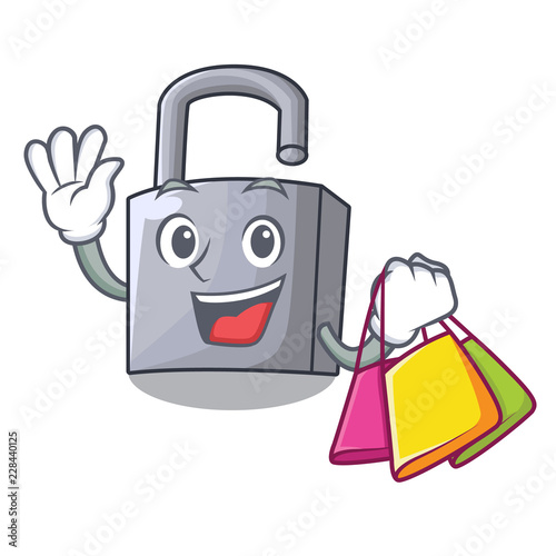 Shopping cartoon unlocked padlock on the table