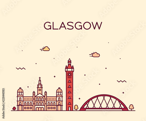 Glasgow skyline Scotland trendy vector line style