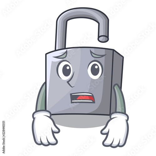 Afraid unlocking padlock on the cartoon gate photo