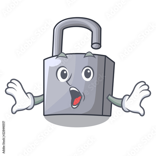 Angry unlocking padlock on the cartoon gate photo