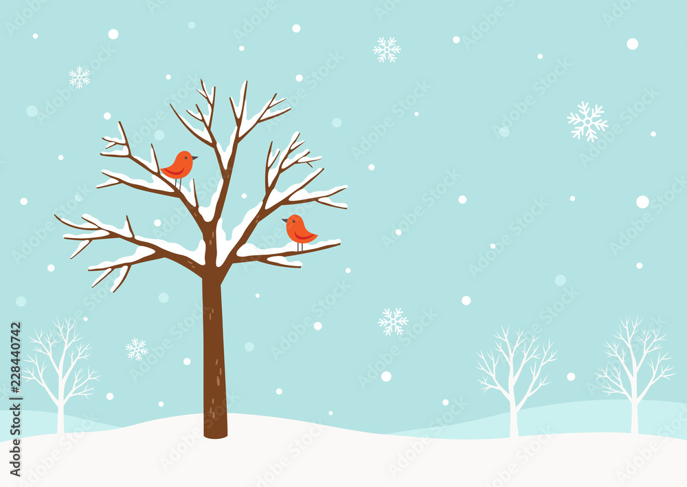 Fototapeta premium Winter background.Winter tree with birds