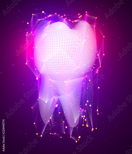 vector 3d tooth for dental medicine. on a pink background