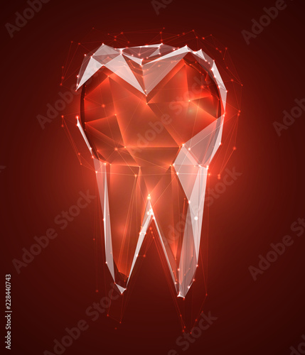 vector 3d tooth for dental medicine. on a red background