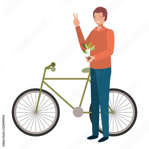 young man gardener on bicycle avatar character