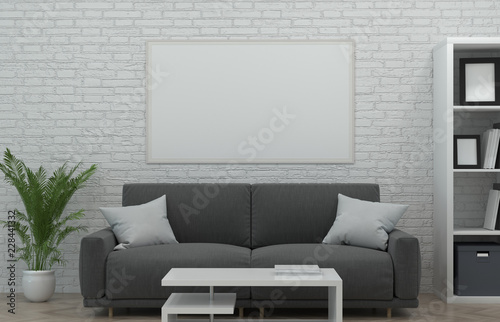 mock up photo frame sofa in front of white wall sideboard modern home design room 3d rendering luxury living room modern mid century room interior