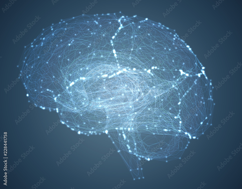 Vector illustration, three-dimensional brain on a dark background