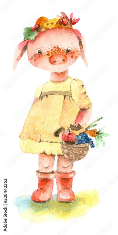 Fototapeta premium cute girl piglet in gress