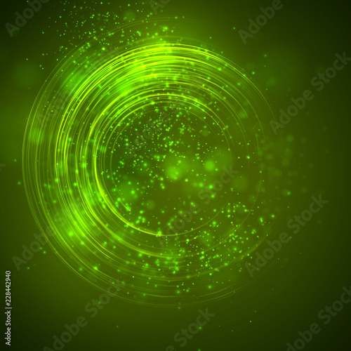 a bright green colored energy stream swirling against a dark background. vector