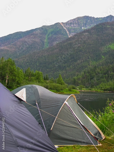 Tents on the bank of the lake