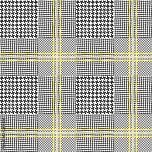 Seamless Prince of Wales pattern in black, white and yellow