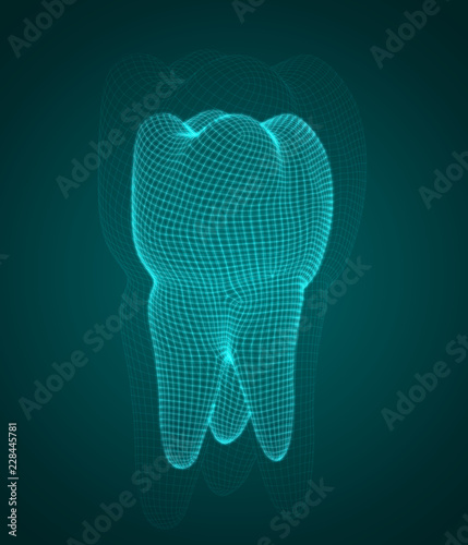 vector 3d tooth for dental medicine. on a blue background