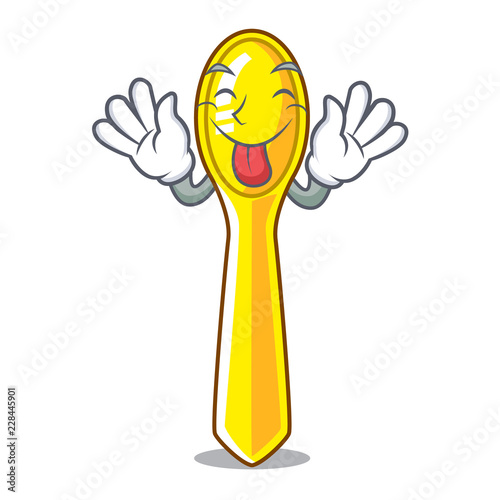 Tongue out plastic kitchen spoon isolated on mascot