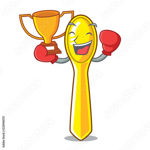 Boxing winner plastic kitchen spoon isolated on mascot