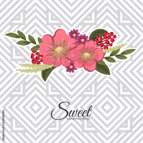 Greeting card with flowers  watercolor. Vector frame