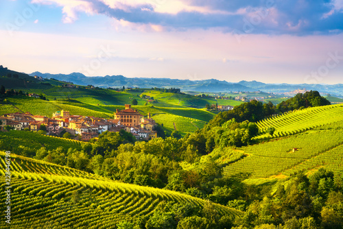 Langhe vineyards panorama, Barolo village, Piedmont, Italy Europe.