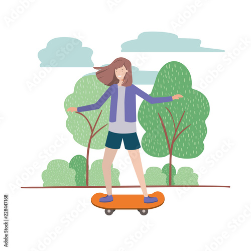 woman practicing skateboarding in the park