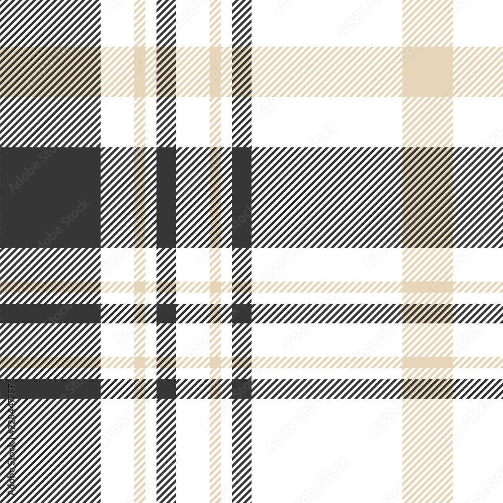 Seamless plaid pattern in black, beige and white