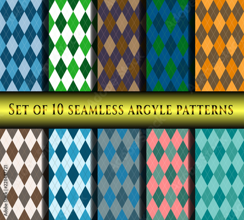 Set of seamless argyle plaid patterns 