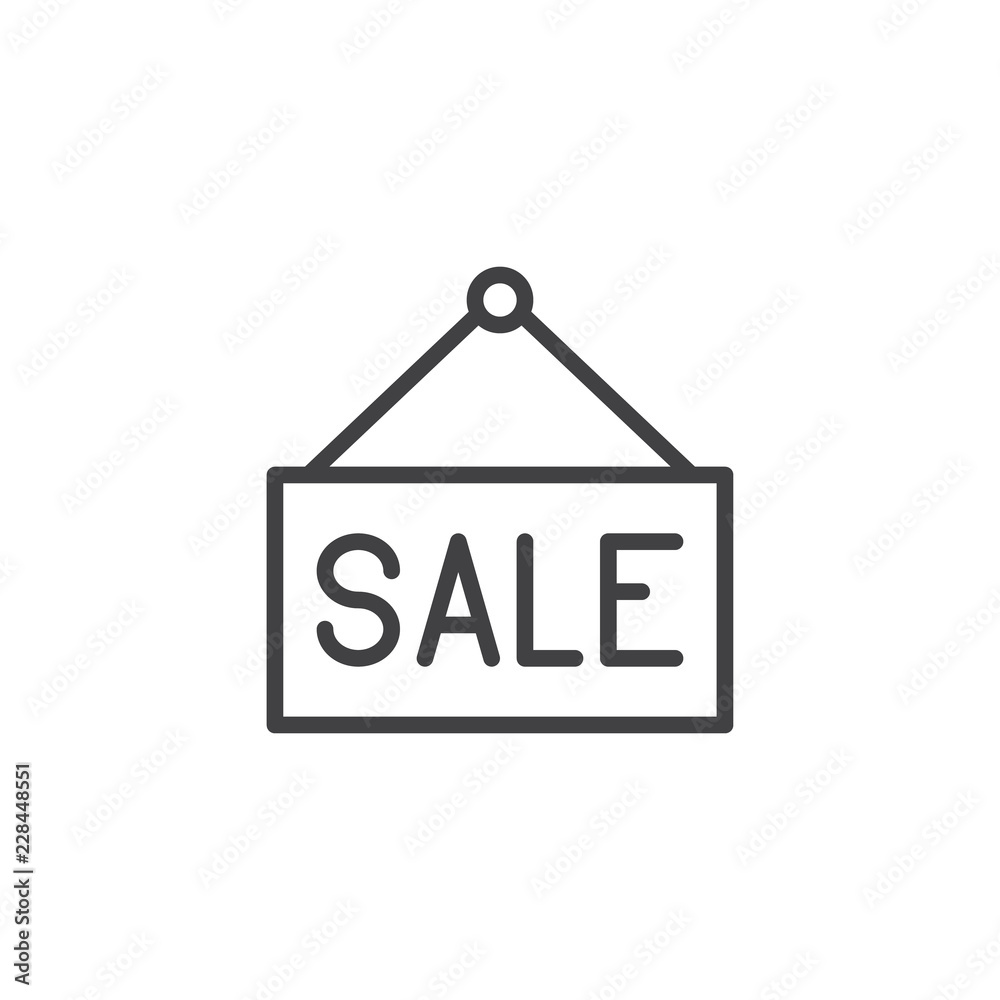 Sale sign outline icon. linear style sign for mobile concept and web design. Sale door hanging simple line vector icon. Symbol, logo illustration. Pixel perfect vector graphics Sale sign outline icon. linear style sign for mobile concept and web design. Sale door hanging simple line vector icon. Symbol, logo illustration. Pixel perfect vector graphics