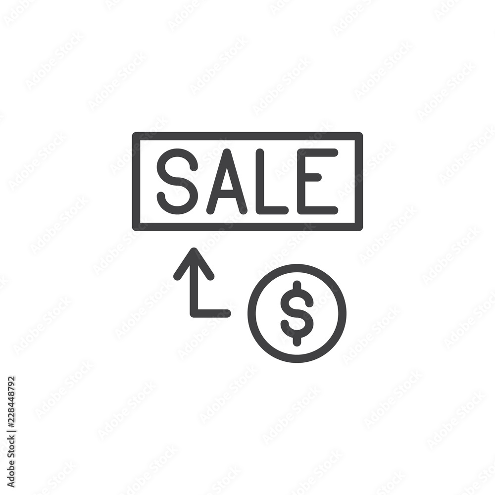 Sale purchase outline icon. linear style sign for mobile concept and web design. Money and sale label simple line vector icon. Symbol, logo illustration. Pixel perfect vector graphics Sale purchase outline icon. linear style sign for mobile concept and web design. Money and sale label simple line vector icon. Symbol, logo illustration. Pixel perfect vector graphics