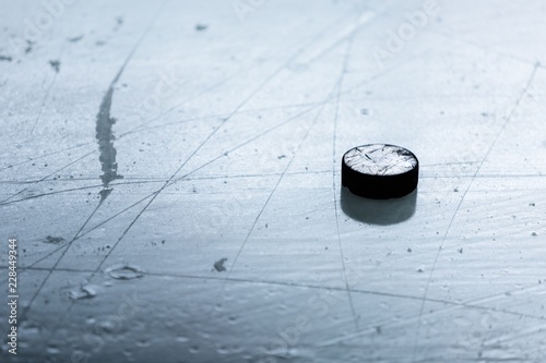 Hockey Puck on Ice Rink