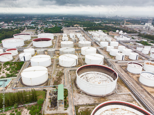 Oil Refinery production at industrial estate Thailand. Crude Oil Production / Countries of the World - Metal Oil Storage Tanks © AU USAnakul+
