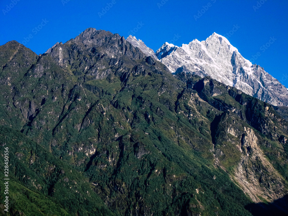 View of landscape and mountains in Everest area in Nepal