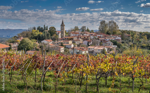 Village Pomjan in hinterland of Koper in autumn's colours, Slovenia