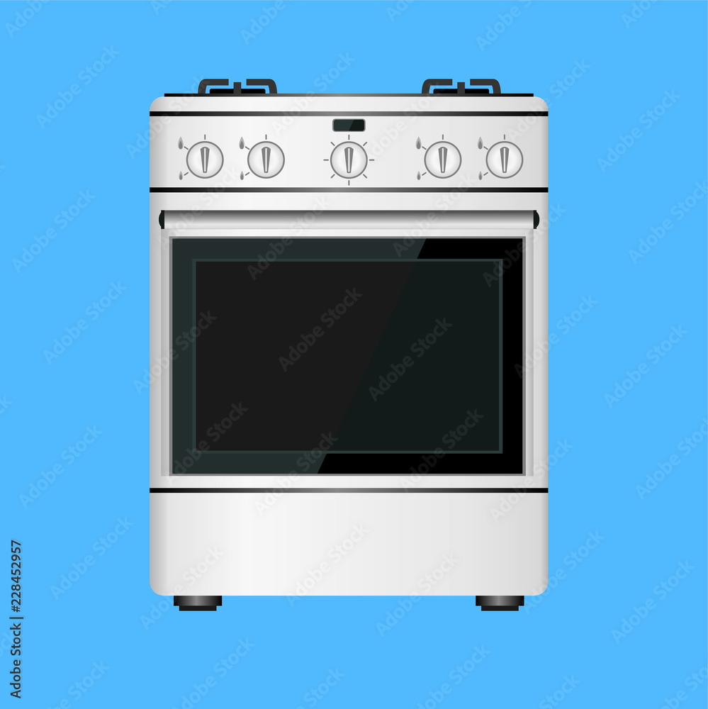 White gas stove with oven, front view. Vector illustration. White gas stove with oven, front view. Vector illustration.
