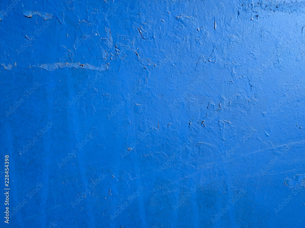 Texture of an old blue painted metallic surface with rust stains for background. Blue paint on metal.