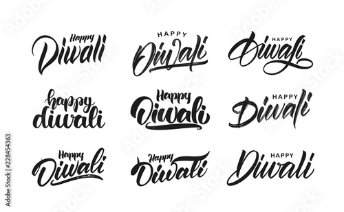 Big Set of Handwritten lettering type composition of Happy Diwali. Vector illustration.