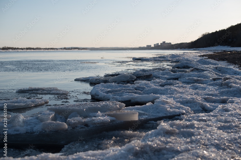ice floes on the river