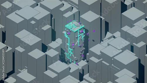 Cartoon Animated Futuristic City Geometry