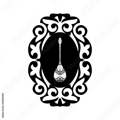 Dombra. National instrument. Pattern, ornament. Sketch. Logo. Monochrome