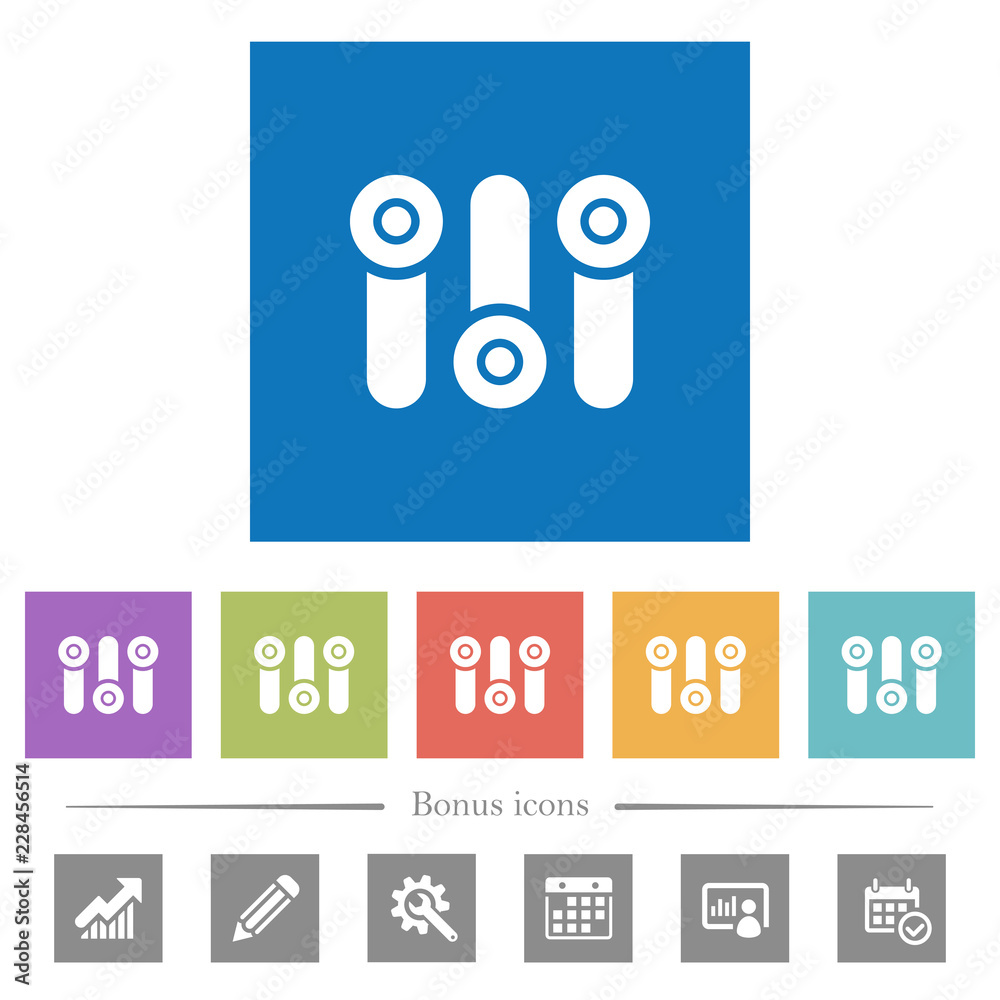 Control panel flat white icons in square backgrounds Control panel flat white icons in square backgrounds