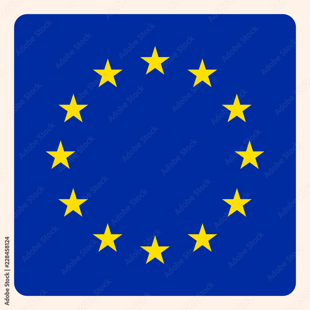 European Union square flag button, social media communication sign, business icon. European Union square flag button, social media communication sign, business icon.