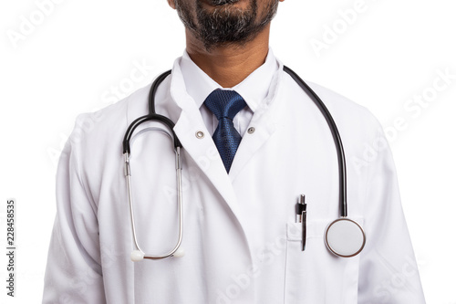 Close-up of doctor coat.