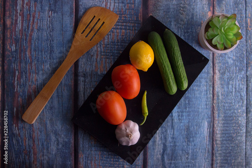 fresh vegetables on wooden table