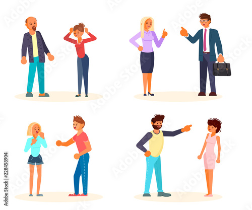 Bundle of different family couples in conflict.