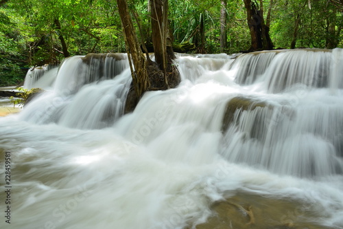 Scenic view of waterfall in the forest  seventh floor  huai mae khamin waterfall kanchanaburi thailand. 