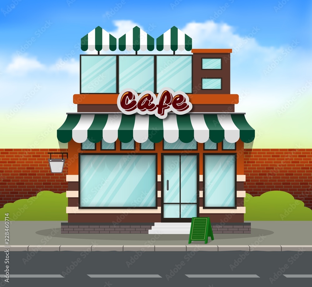Obraz premium Cafe storefront building background