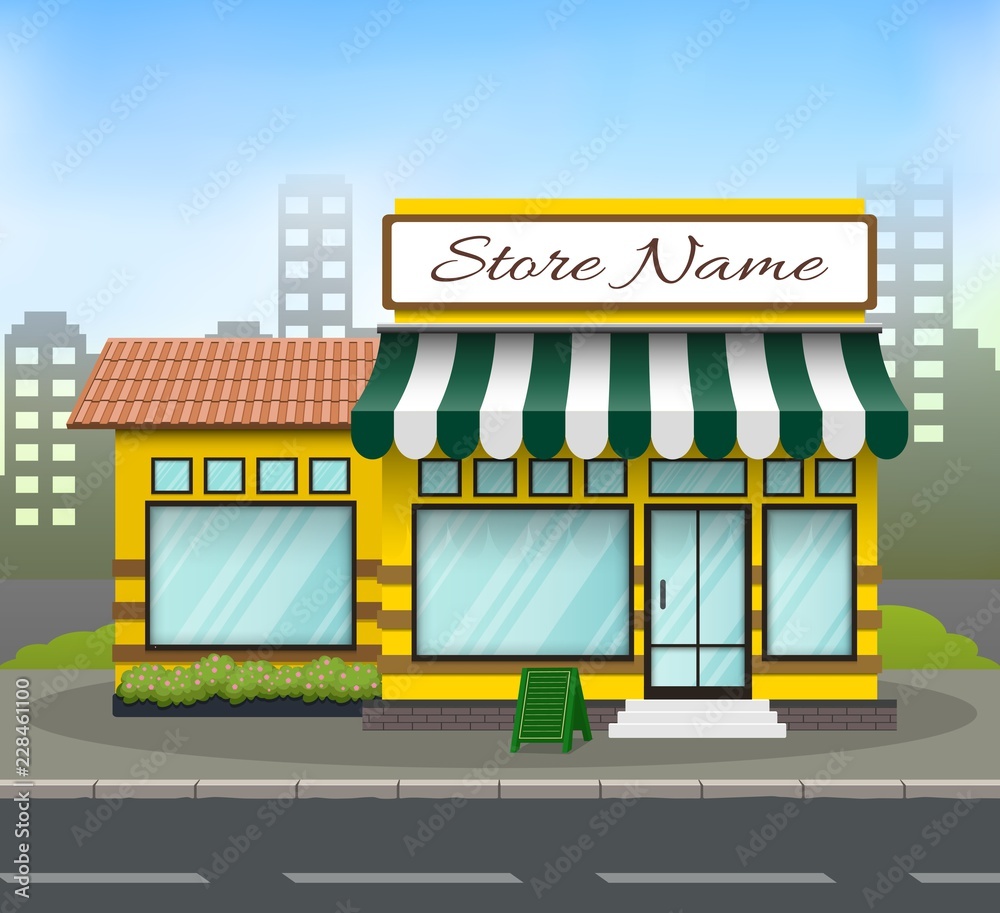 Yellow and green store building background Yellow and green store building background