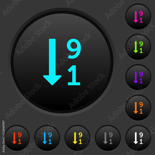 Descending numbered list dark push buttons with color icons
