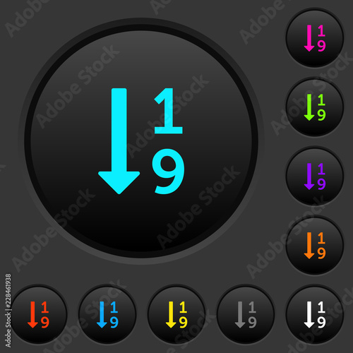 Ascending numbered list dark push buttons with color icons