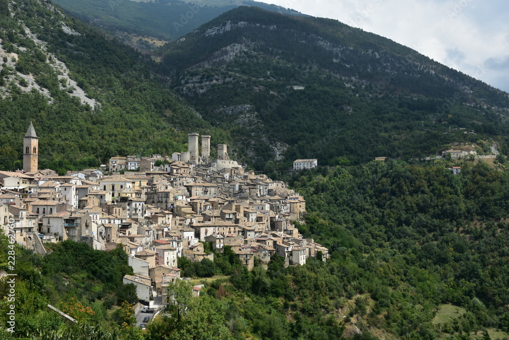 View of Pacentro, medieval village in Abruzzo regione, Italy