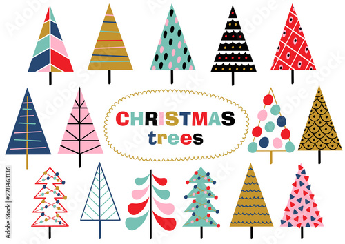 set of isolated christmas trees - vector illustration, eps