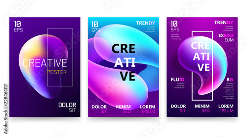 Abstract Vivid Colorful A4 Posters Set. Trendy Fluid Gradient